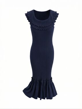 Jonathan Simkhai Womens Sleeveless Navy Ribbed Knit Mermaid Dress Size Medium